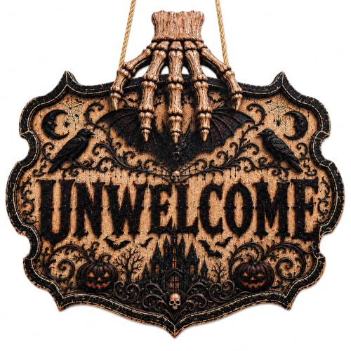 Image of Halloween Decorations - Gothic Unwelcome Wooden Sign for Front Door
