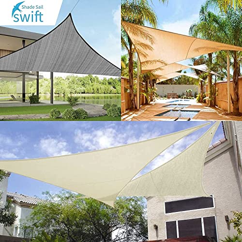 Image of swift Sun Shade Sail 3.6m x 3.6m x 3.6m Waterproof Triangle PES Polyester 98% UV Block 3.6x3.6x3.6 Meter Triangular Sunscreen Awning Canopy Sail Shades for Garden Outdoor Patio with Free Ropes, Grey