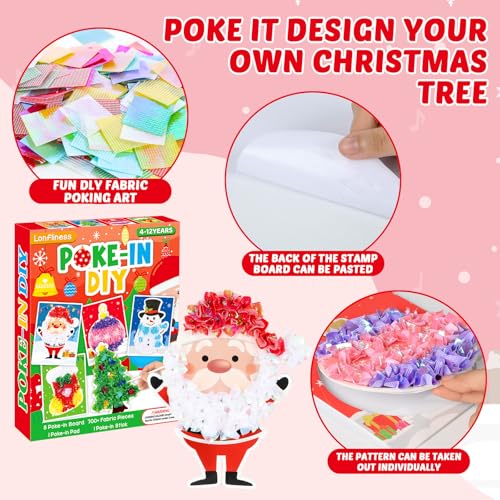 Image of Lonfliness 8PCS Poke Craft Kit Christmas No-Mess Fabric Sewing Art Puzzle Puncture Painting Santa Snowman Gingerbread Xmas Gift Creative Activity Game Birthday Party Favors