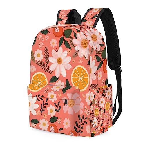Orange Fruit Kids Backpack for Boys Girls Flower Pattern Preschool Toddler Backpack Kindergarten Nursery Bookbag Travel Children Lightweight School Bag3