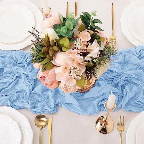 Linxtar YMCCT-BB4 Fall Table Runner Thanksgiving Cheesecloth Table Runner 4 Pack Baby Blue 10Ft Vintage Rustic Table Runner 122X35 Inches Boho Decoration For Wedding Baby Shower Birthday Party thumb #4