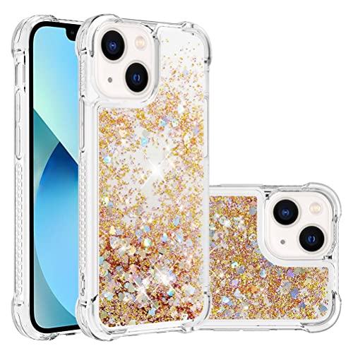 Compatible avec iPhone 13 Mini Custodia Cases Brillantini Liquido Glitter Floating Trasparente Antiurto Protettivo Phone Cover per 13 Mini Love Gold YBWTLS. silicone tpu