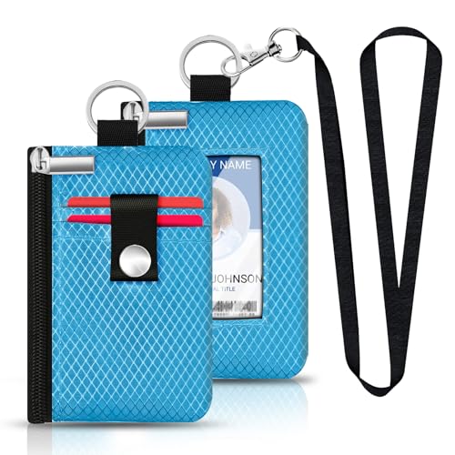 Image of Minimalist RFID Blocking Small Wallet with ID Window,WaterResistant Zip Id Case Wallet with Lanyard Keychain for Cards,Cash,Travel,Women,Men (Lake Blue)