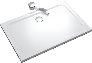MOG Shimmer Shower Tray 100 x 110 cm Flat Rectangular Shower Tray Made of Durable Sanitary Acrylic in White, Includes Drain Fitting (Siphon) with Odour Trap