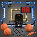 Picture of HYES Mini Basketball Hoop Indoor with Scoreboard/LED Light, Glow in The Dark Door Basketball Hoop, Toy Gifts for Kids Boys Girls Teens Adults, Suit for Bedroom/Office/Outdoor/Pool, Blue