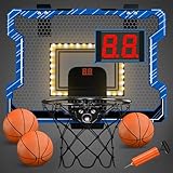 HYES Mini Basketball Hoop Indoor with Scoreboard/LED Light, Glow in The Dark Door Basketball Hoop,...