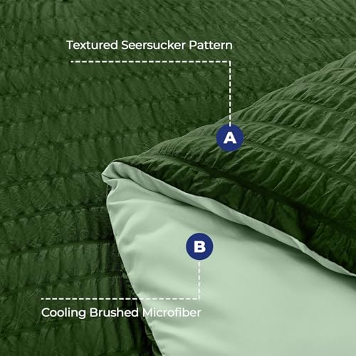 Image of HYMOKEGE Dark Green /Sage Green Twin XL Comforter Set Seersucker 5 Pieces, All Season Luxury Bed in a Bag for Bedroom, Bedding Set with Comforter, Sheets, Pillowcase & Sham