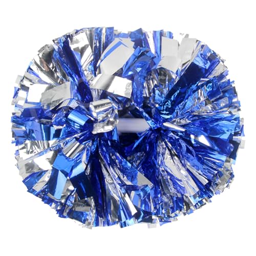 Hooshing 2PCS Blue and Silver Pom Poms Cheerleading Cheer Pompoms with Baton Handle for School Game Sports Dance Spirit