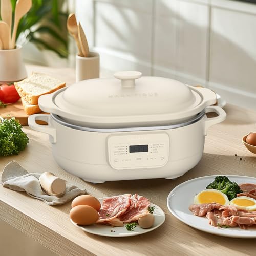 4 Quart Claypot Slow Cooker, 8-in-1 Multi Cooker with Flexible Programming, Removable Crock, Nonstick, Oven Safe Pot to 450°F, Oatmeal by INDY VAC - Used condition - Image 8
