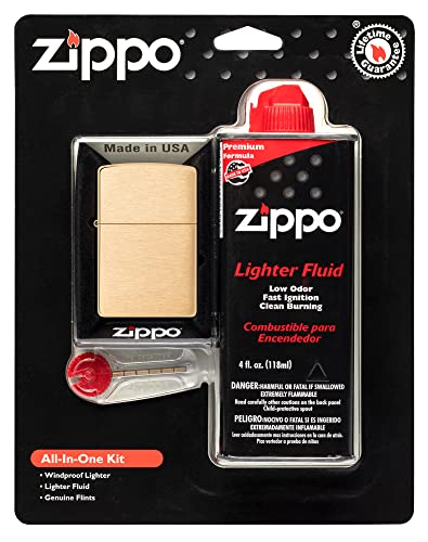 Image of Zippo All-in-One Kit with Brushed Brass Windproof Lighter