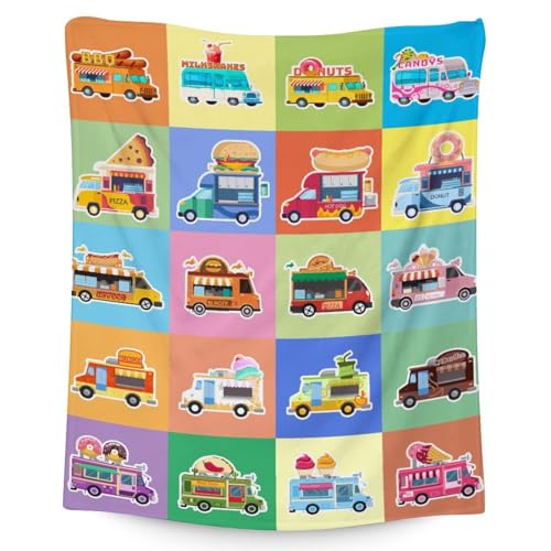 Food Truck Blanket Gifts - 30x40 Inches Funny Throw Blanket for Boys & Kids - Colorful Soft Fuzzy Car Blankets for Couch & Office