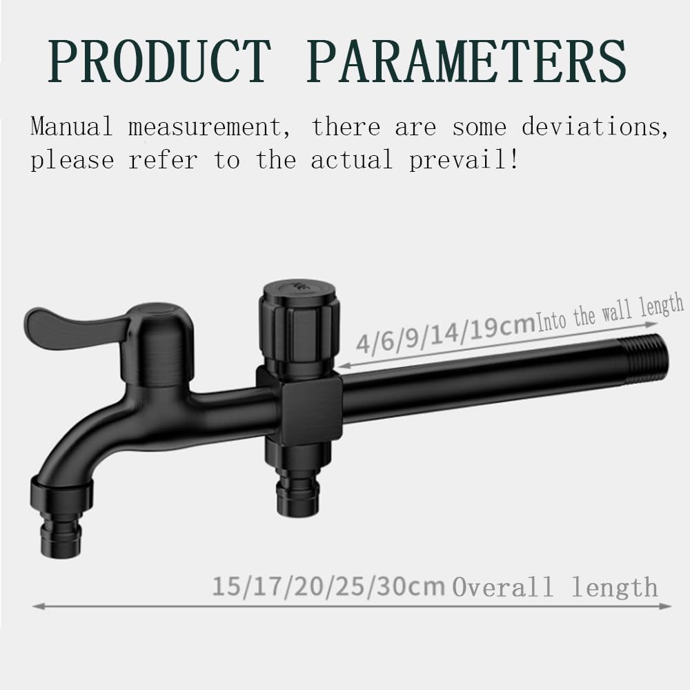 Agujero de lavadora, grifo de pared. Grifo de agua universal for jardín, grifo de agua con rosca de 1/2", grifo for lavadora de acero inoxidable for exteriores y hogar, grifo doble exterior de 150 mm,