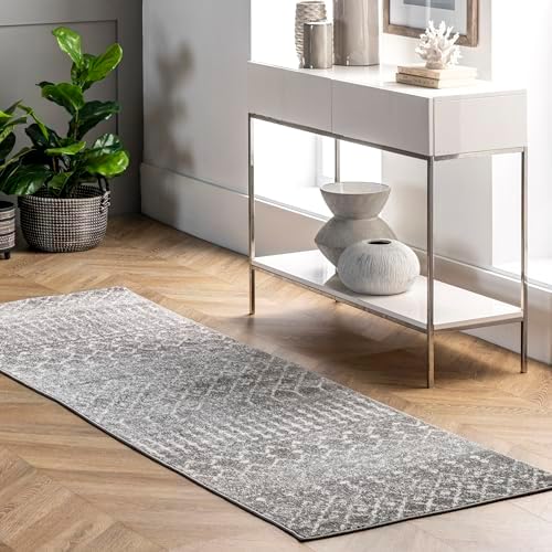 nuLOOM Blythe Dark Grey Trellis Power Loomed Runner Rug, 2' x 10'