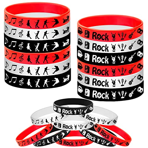 ATSMOICY 24PCS Rock and Roll Rubber Bracelets Silicone Wristbands -80s 90s Party Supplies Musician...