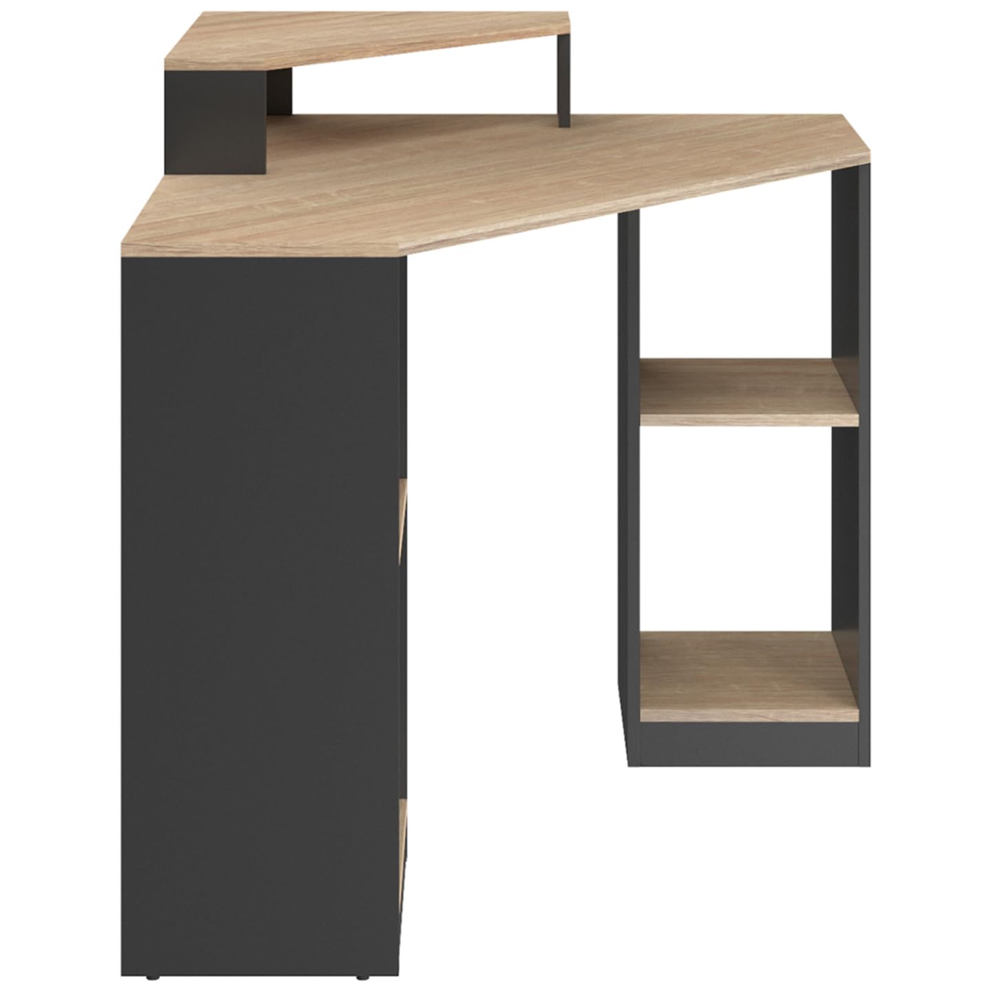 IDMarket - Bureau d'angle Harry Noir et façon hêtre Gain de Place Bureau Informatique avec rangements