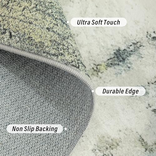 Carvapet 8x10 Large Sage Green Rugs for Living Room Bedroom Dorm, 10 x 8 Washable Green Modern Abstract Low Pile Carpet with Rubber Backing, Foldable, Non Slip Thin Area Rug, Ultra Soft