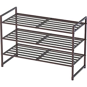 SimpleHouseware 3-Tier Stackable Metal Panel Shoe Racks with Shelves for Storage Organizer, Bronze