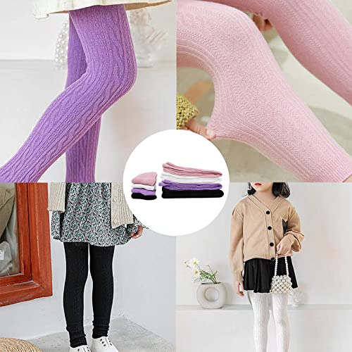 techcity Girls Leggings Baby Toddler Tights Stockings Cable Knit Cotton Pants - 4 Pack Footless Tights & 4 Pairs Socks4