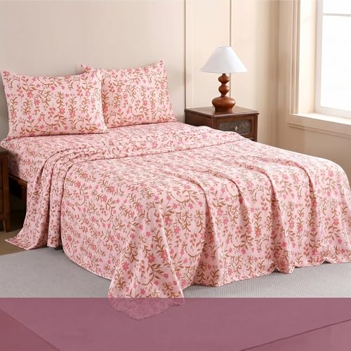 Image of Ishro Home Premium Bedsheet for Double Bed with 2 Pillow Covers - Cloud Cotton Bedsheet, Soft, Silky Smooth & Wrinkle Resistant, Luxury Printed Design (Flat Double Bed Size, Florence Bloom)