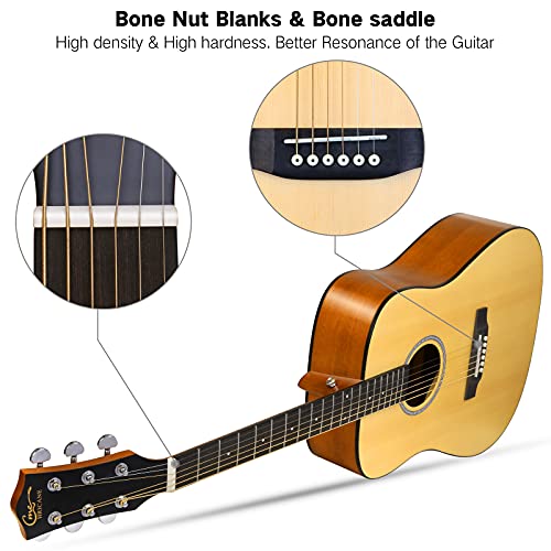 Guitare acoustique pleine grandeur 4/4,Hricane guitare folk Dreadnought 41″ pour débutants, adultes, table en acajou et épicéa avec accordeurs, clips variables, accordeurs et sac (naturel, HSM-401) - Les Beatles, Paul McCartney, John Lennon, RIngo Starr, George Harrison Guitare acoustique pleine grandeur 4/4,Hricane guitare folk Dreadnought 41" pour débutants, adultes, table en acajou et épicéa avec accordeurs, clips variables, accordeurs et sac (naturel, HSM-401) – Image 5