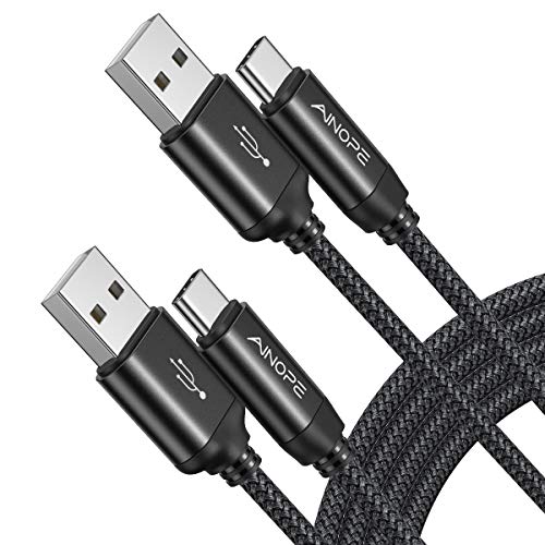 USB C Cable Fast Charging 3A Fast Charge - 2 PK / 6.6FT, AINOPE USB-A to Type-C Charger Cable, Durable Braided USB C Cord Compatible with Galaxy Note 9 8 S9 S8 S8 Plus S10 S20, V30, V20, G6 (Black)