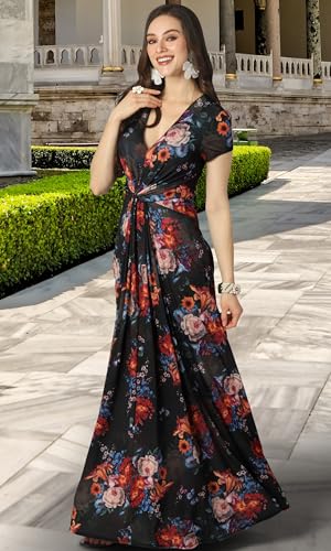 Image of KOH KOH Womens Long Flowy Cap Sleeve Empire Waist Cocktail Maxi Dress Gown