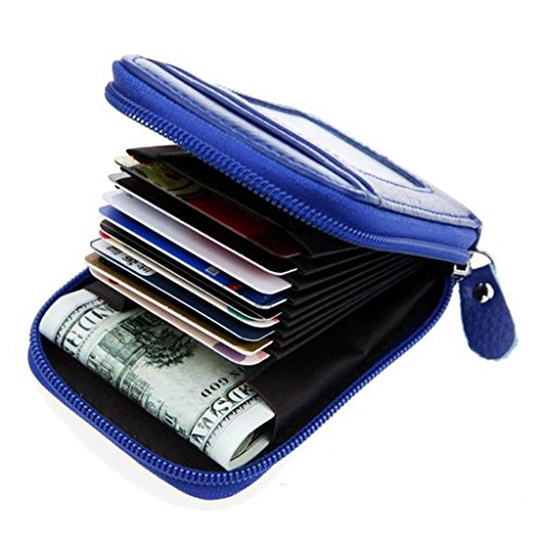 Compact Leather Key Holder Wallet Keychain Key Ring Women Men Key Pouch Wallet with ID Window (Blue)