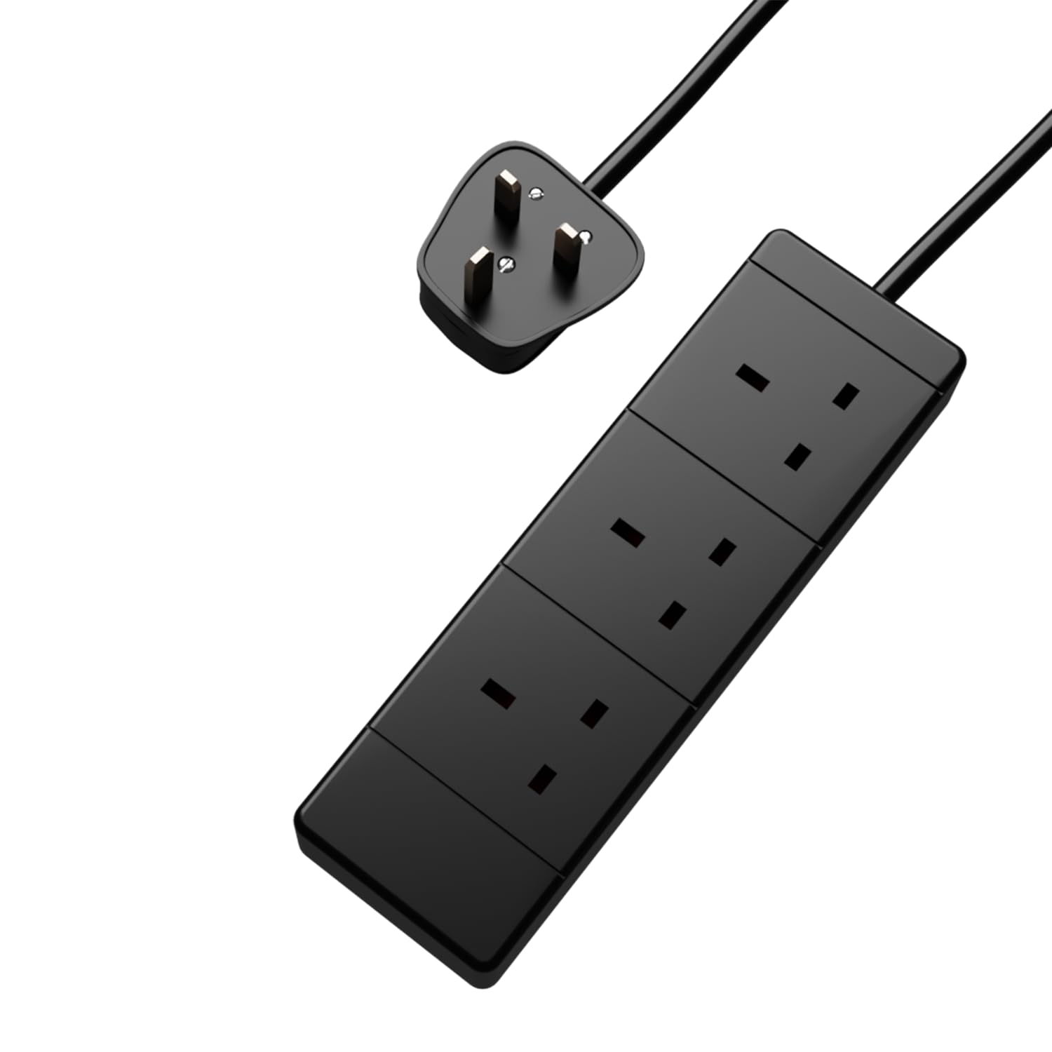 rhinocables UK Plug Extension Wire | 13A Triple Socket Power Cable for Computers, Lamps & AV Systems | BS1363/A Approved 230V Lead, Black (3m)