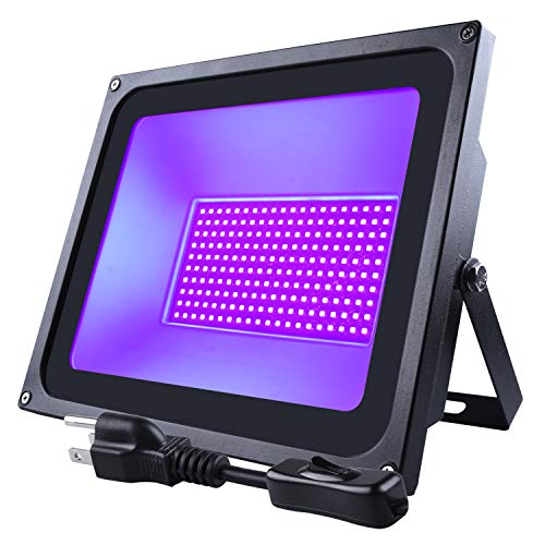 Ontesik 120W LED UV Black Light, Outdoor IP66 Waterproof,Flood Light with Plug, Fluorescent Light, Used for Black Light Party, Screen Print, Aquarium, Fluorescent Posters, Body Painting