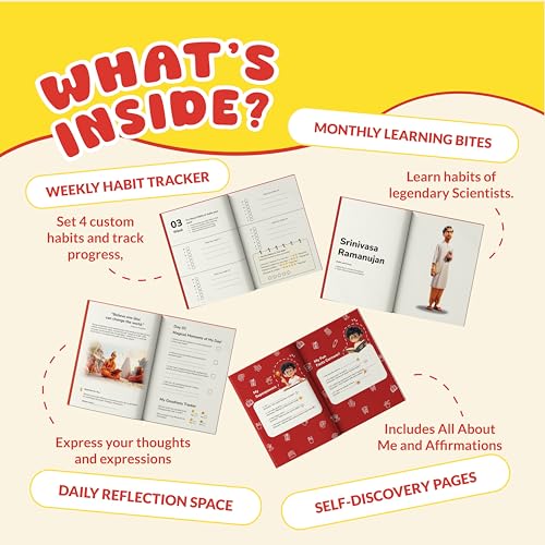 Image of Discipline Activity Book & Journal For Kids - Indian Scientists Edition | 12-week Habit Tracker & Daily Self-improvement Workbook | Build Discipline, ... Habits Of Great Indian Scientists | Ages 5-14