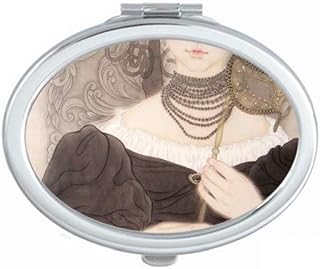 Black Head Beauty Chinese Painting Mirror Portable Fold Hand Makeup Double Side Glasses