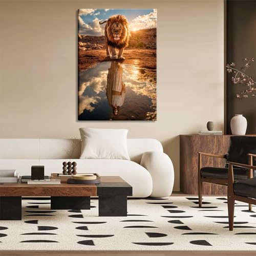 Ryzqubf Framed Lion And Jesus Canvas Wall Art Christian Jesus Lion King Poster Print Religious Paintingartwork Church Wall Decor Pictures For Living Room Bedroom Decoration thumb #1