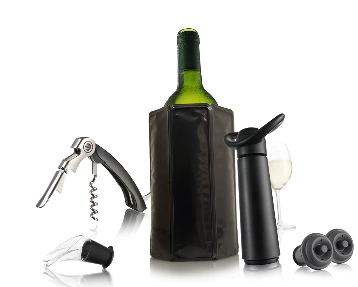 Wine Saver Pump with 2 x Vacuum Bottle Stoppers - Black (Wine Essentials Kit) by Vacu Vin – Standard, Plastic, Black, Model 68891606