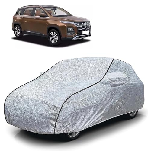 Image of Sulfar 100% Waterproof Car Body Cover Compatible with Mirror for MG Hector Plus (Triple Stitched, Full Bottom Elastic, Magic Silver with Black Piping)