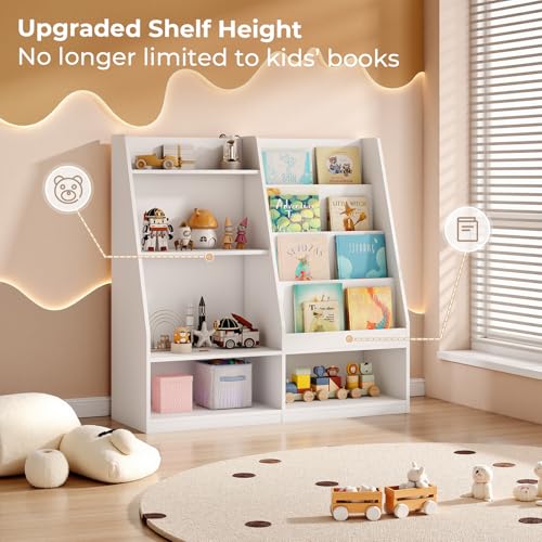 Image of Tatub 4 Tier Kids Wooden Bookshelf and Toy Storage, Children Toy Organizer with Upgraded Book Shelves, Toddler BookRack Baby Bookcase with Upgraded Storage for Nursery, Playroom and Classroom, White
