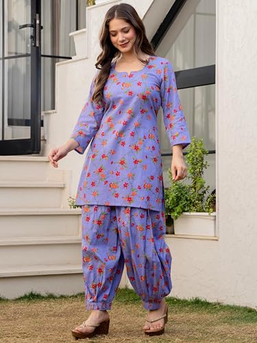 Image of rytras Women Pure Cotton Printed Straight Kurta Set with Palazzo Pants - Ethnic Wear
