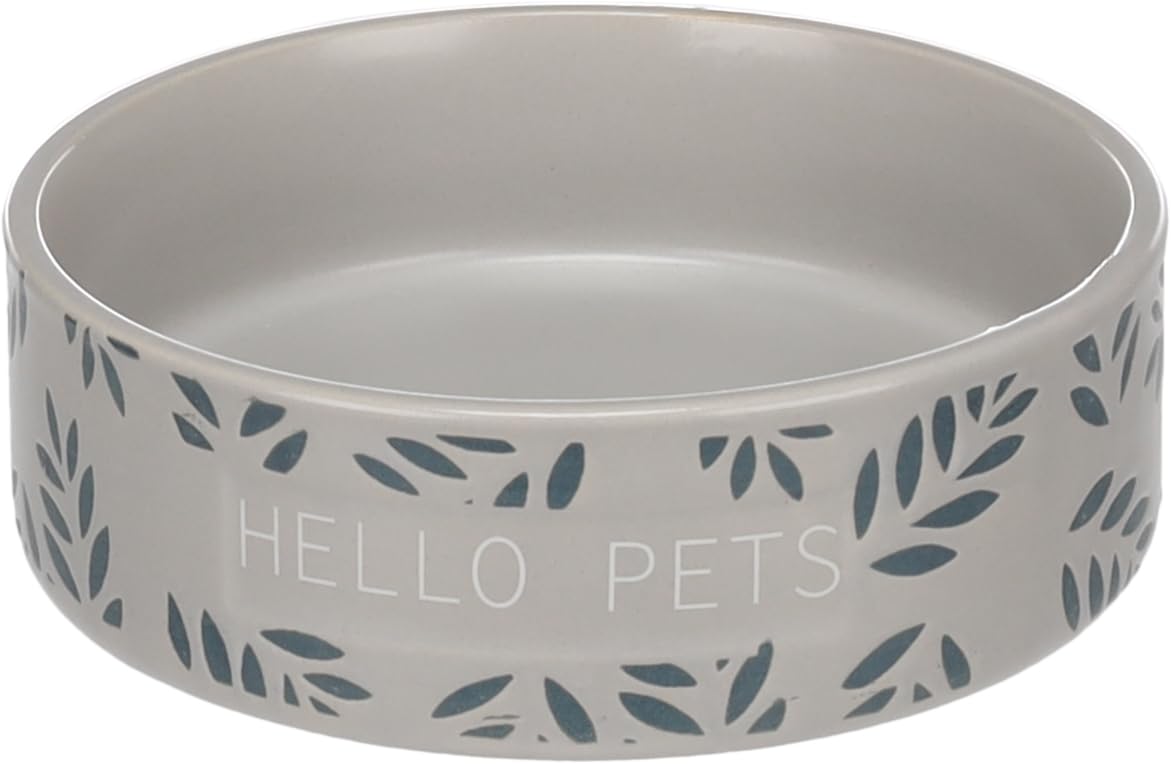 FEEDING AND DRINKING BOWL RABBIT LEAFS ROUND GREY 13x4CM 330ML