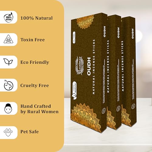 Image of Pure Oud Agarwood Incense Sticks, 100%-Natural Charcoal Free Organic Non Toxic Clean Burning Handmade Insence Sticks 100 gm Pack, Raajsee Meditation Gifts - Spritual Cleansing