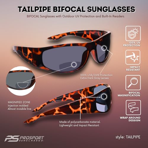 Image of proSPORT Bifocal Sunglass Readers Sports 180 Wrap Full Frame Wind Proof Driving Motorcycle Outdoor Men Women +150 to +350