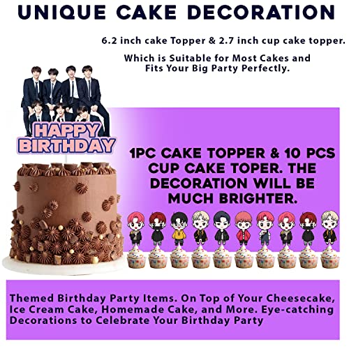 Image of Party Propz BTS Birthday Decorations - 52 Pcs, Birthday Decoration Items For Girls | Happy Birthday Decorations For Girls | Pink & Purple Metallic Balloons For Decoration With Cake Topper