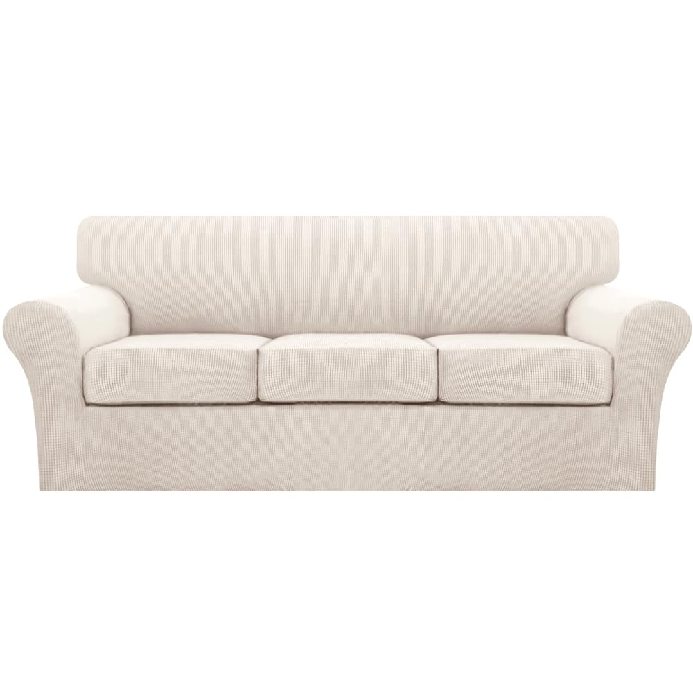 Photo 1 of Turquoize 4 Piece Sofa Covers for 3 Cushion Couch Sofa Slipcover Soft Couch Cover for Dogs Washable Furniture Cover with 3 Individual Large Cushion Covers Feature Fabric (Large Sofa, Ivory)