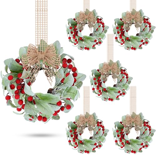 Zeyune 6 Set 9 Inch Small Christmas Wreaths for Kitchen Cabinets