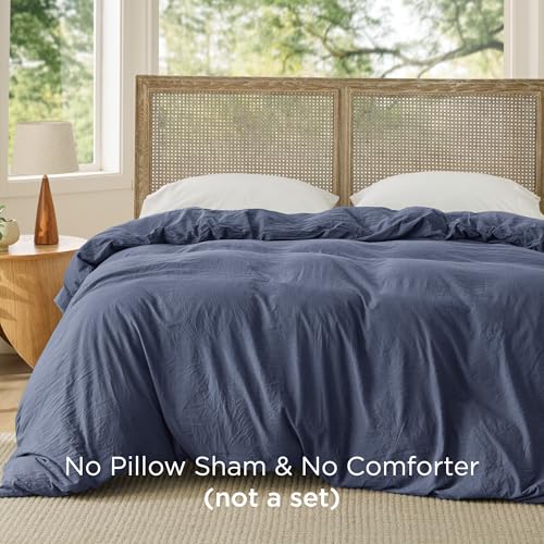 Image of Bedsure Prewashed Navy Duvet Cover King Only, Cotton-Like Feel | 1 Duvet Cover Only, No Pillow Shams, Ultra Soft, Relaxed Texture, Zipper Closure, 8 Corner Ties, Year-Round, Easy Care
