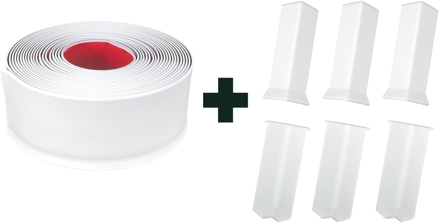 COUKIU Self Adhesive 4 Inch x 60 Feet Baseboard Molding Trim(S100) and 4inch(Width) 3 Inner + 3 Outer Corners(White)…