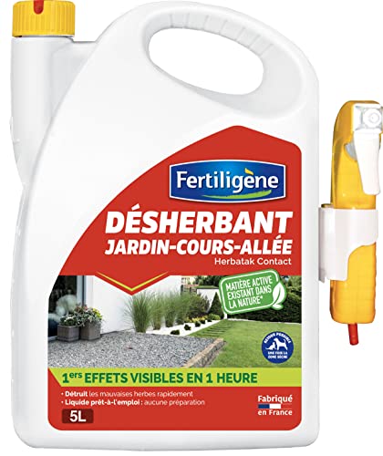 FERTILIGENE FDCA5N - Désherbant Pulvérisateur Jardin, Cours, Allées Prêt à L'emploi 5 L - Détruit les mauvaises herbes et les mousses - Composition naturelle - Effets visibles en 1h - Couvre 30m²