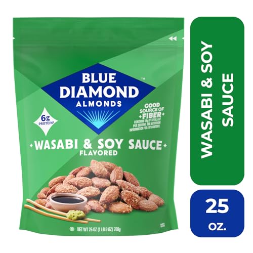 Image of Blue Diamond Almonds, Bold Wasabi & Soy Sauce Flavored Snack Nuts, Bulk Bag, Pantry Staple, GMO-Free, Great for Parties, Lunch, Events, Holiday, and Healthy Snacking, 25 Oz Resealable Bag (Pack of 1)