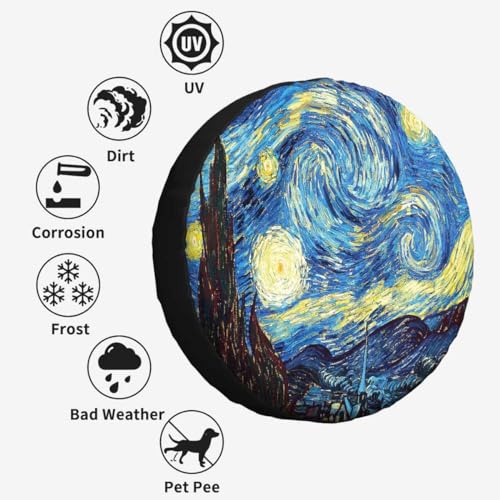 Image of Abstract Starry Sky Spare Tire Cover for RV Trailer Horror Halloween Painting at Night Wheel Protectors Weatherproof Polyester Tire Case for All Cars SUV Camper Travel 15 inch