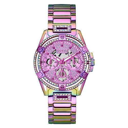 Guess Reloj para Mujer de 40 mm, Correa Morada, Esfera Lavanda, Caja Iridiscente, Morado, GW0464L4-AMZUK