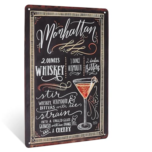 Vintage Metal Manhattan Cocktail Sign – Retro Drink Recipe Wall