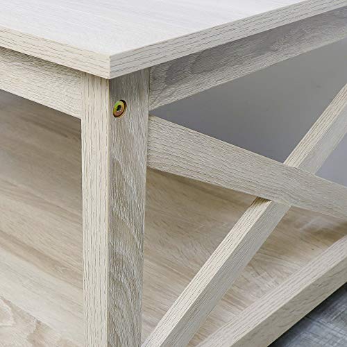 Rainbow Sophia KT10 Coffee Table, Modern Farmhouse Wood Coffee Table With 2-Tier Storage, 40 Inch, White Oak thumb #5